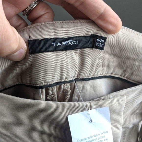 TAHARI Khaki Safari Ruched Cropped Jogger Tencel 6 and 8 Spring pants Capri - Picture 10 of 16